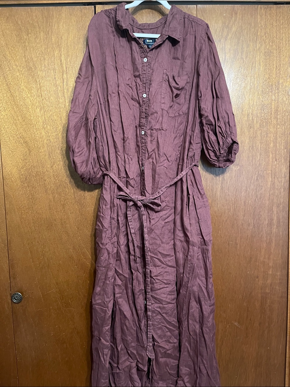 Maeve by Anthropologie 3x Brown Mocha Linen Maxi Shirt Dress w/ Tie Belt